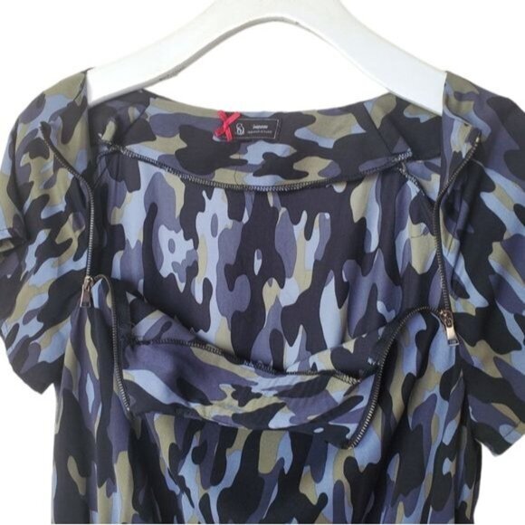 SINEQUANONE Womens Dress Camo Zip Lined Cinched Waist Black Blue Pockets‎ Medium - Picture 8 of 11